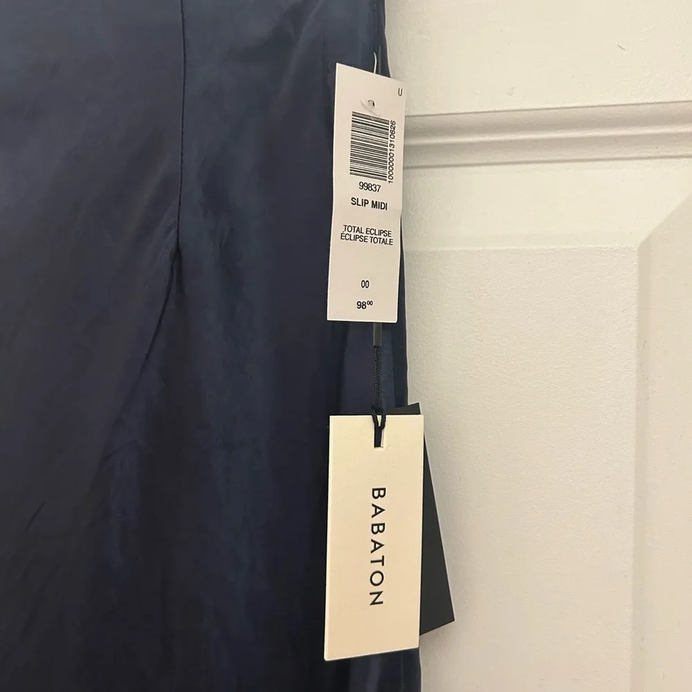 Aritzia Babaton Satin Slip Midi Skirt Navy - Picture 4 of 5